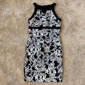 White House Black Market, black and white lace print dress. Size 10